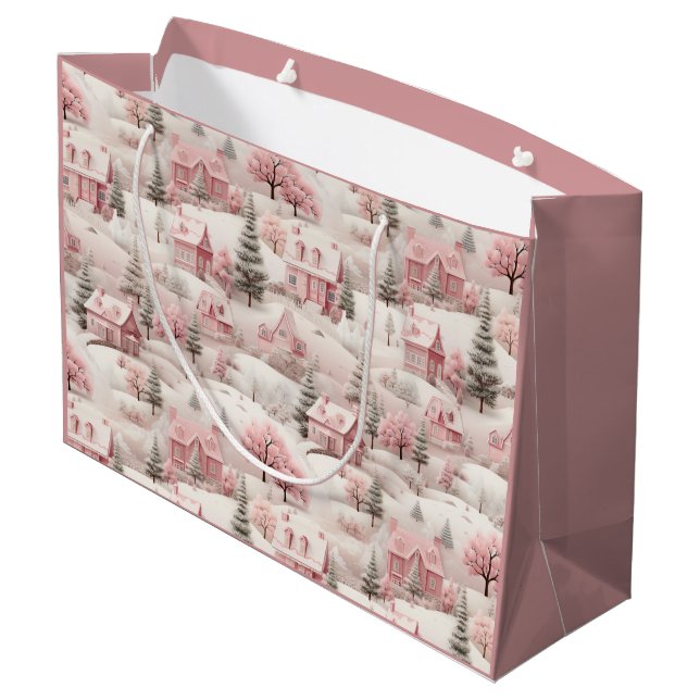 Grand Sac Cadeau Noël rose vintage (Dos Angle)