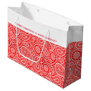 Grand Sac Cadeau Noël rouge et blanc Paisley vintage 2