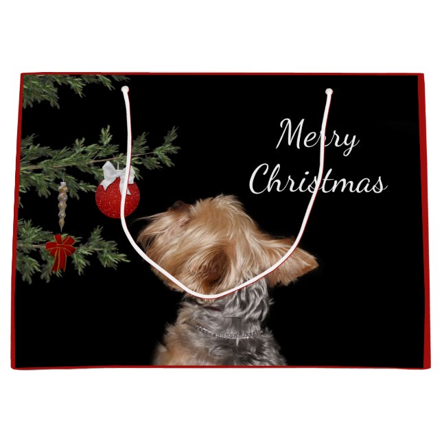 Grand Sac Cadeau Noël tenté de Yorkie (Devant)