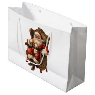 Grand Sac Cadeau Noël traditionnel de Père Noël vintage