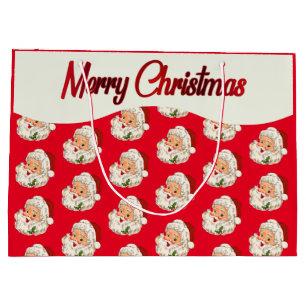 Grand Sac Cadeau Noël vintage Retro Jolly Santa Claus