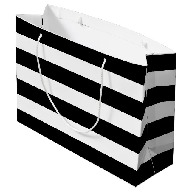 Grand Sac Cadeau Noir Blanc rayé Fête de Mariage moderne (Dos Angle)