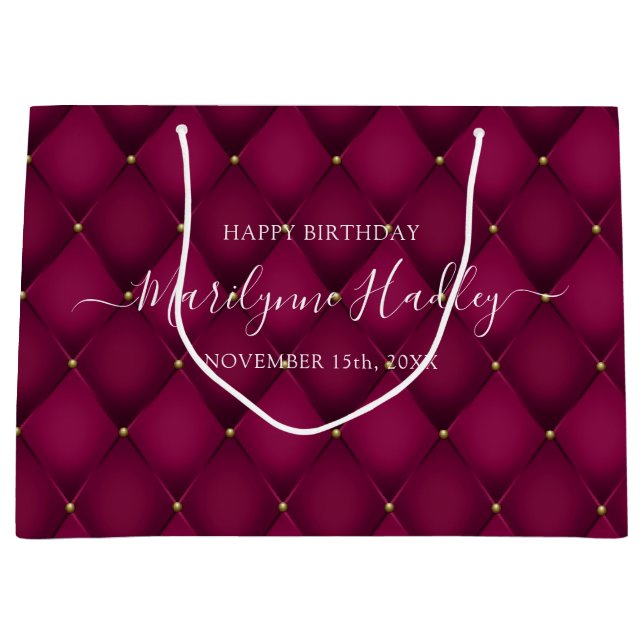Grand Sac Cadeau Nom Date Arlequin Bourgogne Anniversaire (Devant)