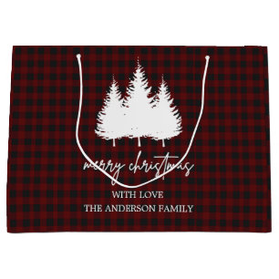 Grand Sac Cadeau Nom de famille personnalisé Buffalo plaid Christma