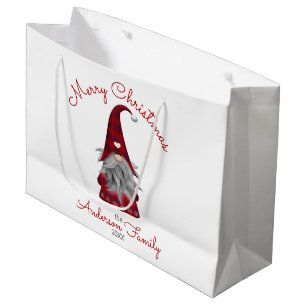 Grand Sac Cadeau Nom de famille rustique mignon Joyeux Noël Gnome