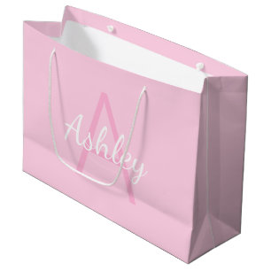 Grand Sac Cadeau Nom de la fille mignonne Monogrammed   Rose et bla