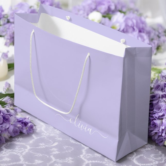 Grand Sac Cadeau Nom de monogramme girly de script moderne violet l (Créateur téléchargé)
