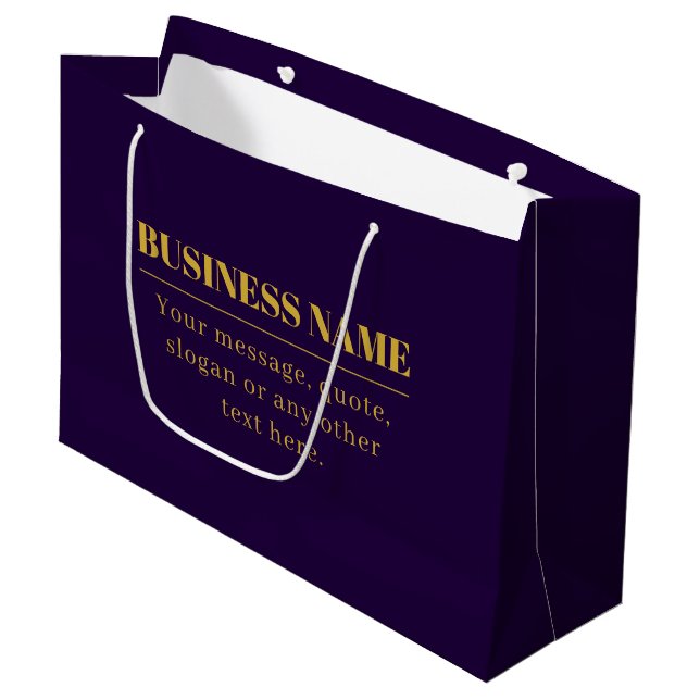 Grand Sac Cadeau Nom d'entreprise ou message d'accueil violet foncé (Devant Angle)