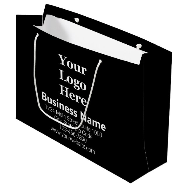 Grand Sac Cadeau Nom du logo de l'entreprise Black White Adresse Nu (Devant Angle)