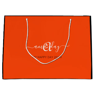Grand Sac Cadeau Nom du monogramme Douce nuptiale orange16e Mariage