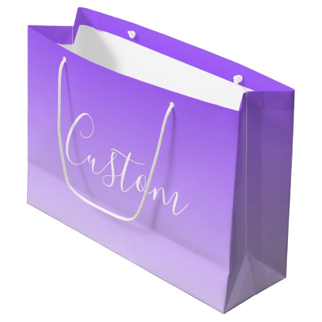 Grand Sac Cadeau Nom du script curatif et Ombre violet clair modifi (Devant Angle)