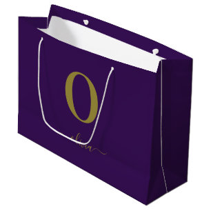 Grand Sac Cadeau Nom Du Script Monogramme Personnalisé Purple Et Or