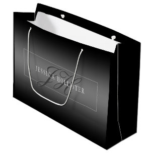 Grand Sac Cadeau Nom élégant et Initiales monogrammes Noir et gri
