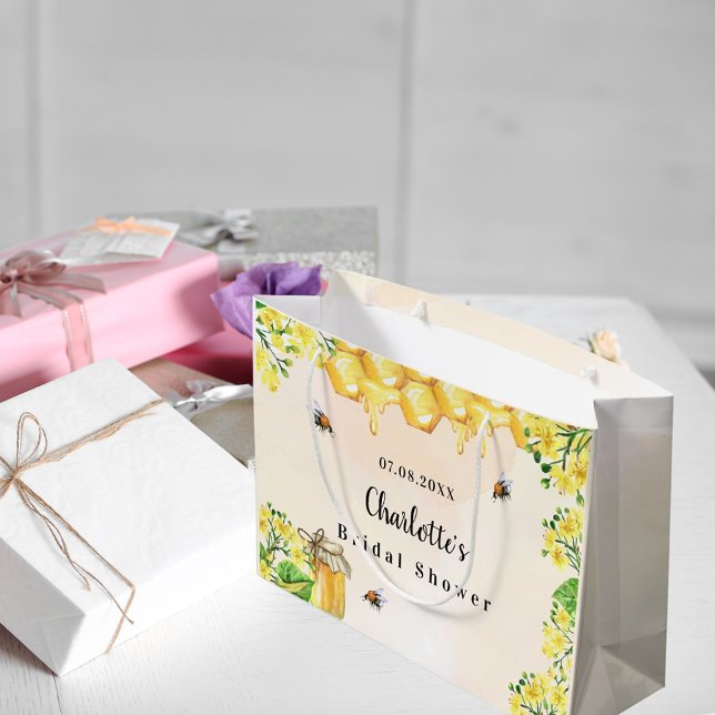 Grand Sac Cadeau Nom floral jaune miel abeilles bourdon mariage (Créateur téléchargé)