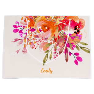 Grand Sac Cadeau Nom floral romantique brillant