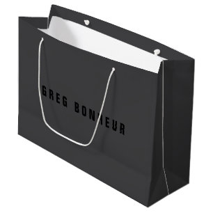 Grand Sac Cadeau Nom moderne ou autre Modèle de texte   Gris charbo