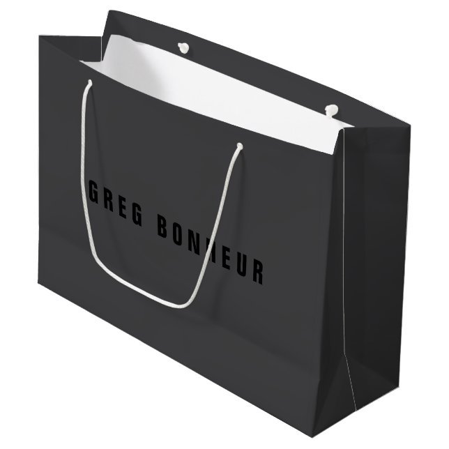 Grand Sac Cadeau Nom moderne ou autre modèle de texte | Gris foncé (Devant Angle)