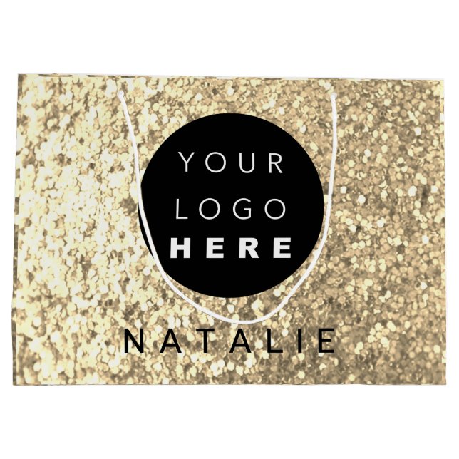 Grand Sac Cadeau Nom Parties scintillant Logo Personnalisé Champagn (Dos)