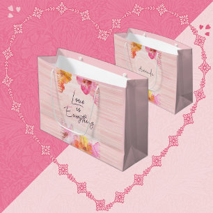 Grand Sac Cadeau Nom Personnalisé Aquarelle Plutôt Rose Florale