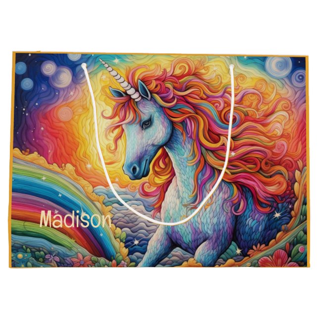 Grand Sac Cadeau Nom personnalisé belle licorne (Dos)