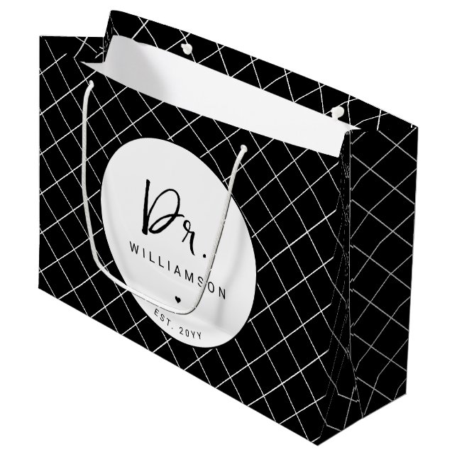 Grand Sac Cadeau Nom personnalisé Dr Minimaliste Docteur Graduation (Devant Angle)