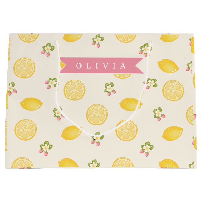 Grand Sac Cadeau Nom personnalisé floral citron été personnalisé (Devant)