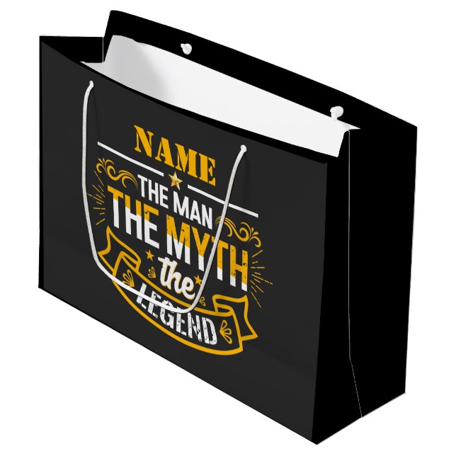 Grand Sac Cadeau Nom Personnalisé L'Homme Le Mythe La Légende (Devant Angle)