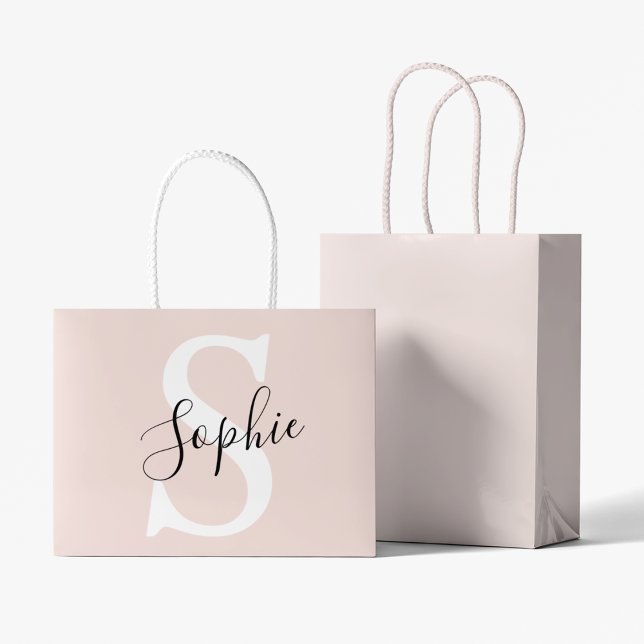 Grand Sac Cadeau Nom personnalisé moderne Monogram Pastel Rose (Créateur téléchargé)