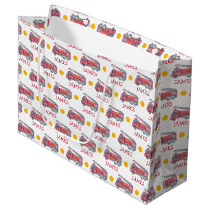 Grand Sac Cadeau Nom personnalisé Red Fire truck Party