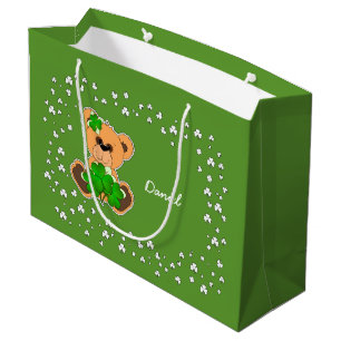 Grand Sac Cadeau Nom personnalisé Teddy Bear St.Patrick's Day