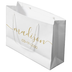 Grand Sac Cadeau Nom personnalisé Texte Girin Feminine Gold Script 