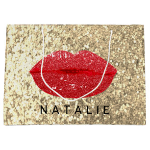 Grand Sac Cadeau Nom Red Kiss Lips Parties scintillant Champagne Go