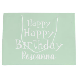 Grand Sac Cadeau Nommé Pastel Green Joyeux Anniversaire