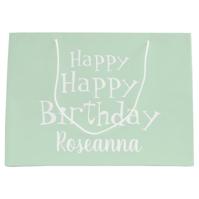 Grand Sac Cadeau Nommé Pastel Green Joyeux Anniversaire (Devant)