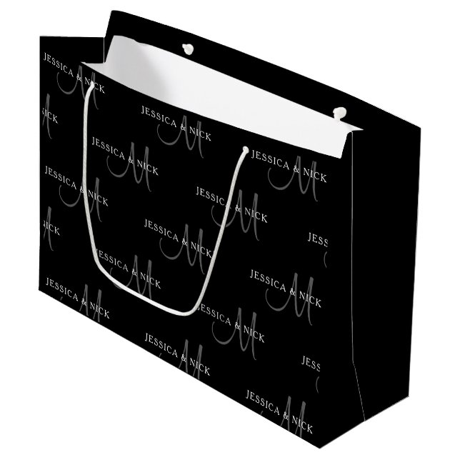 Grand Sac Cadeau Noms de couples élégants & monogramme (Devant Angle)