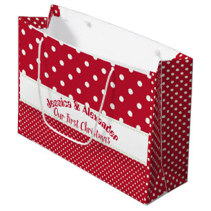 Grand Sac Cadeau Notre premier Noël Red Pois Couple Custom