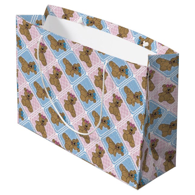 Grand Sac Cadeau Nounours de bébé rose et bleu (Dos Angle)