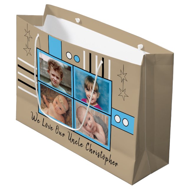 Grand Sac Cadeau Nous aimons nos photos d'oncle embrasser anniversa (Devant Angle)