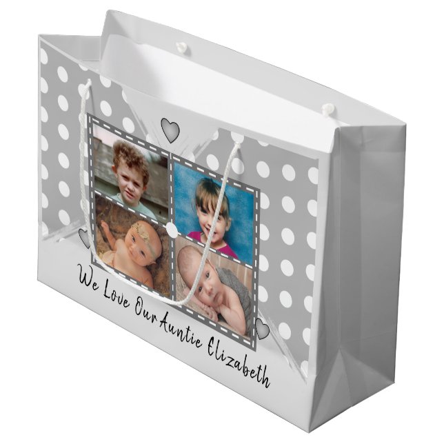 Grand Sac Cadeau Nous aimons nos photos Tante embrasser gris annive (Devant Angle)