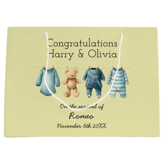 Grand Sac Cadeau Nouveau bébé personnalisable (Devant)