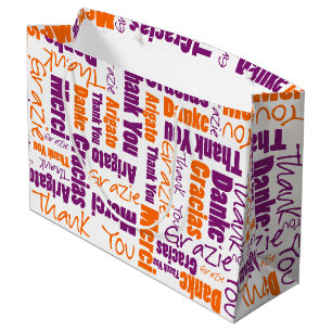 Grand Sac Cadeau Nuage orange pourpre multilingue de mot de Merci