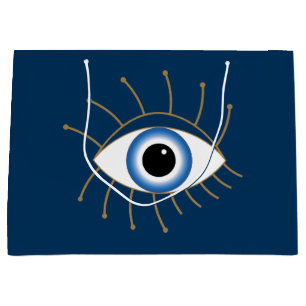 Grand Sac Cadeau Oeil Mal Grec Avec Lashes Bleu Blanc Or