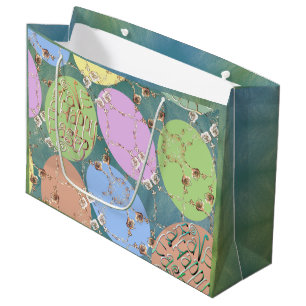Grand Sac Cadeau OEufs Roses de Pâques sur Vert Bleu