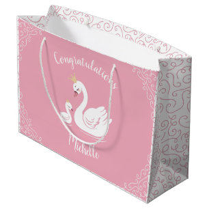 Grand Sac Cadeau Oiseau Baby shower cygne avec thème Couronne rose