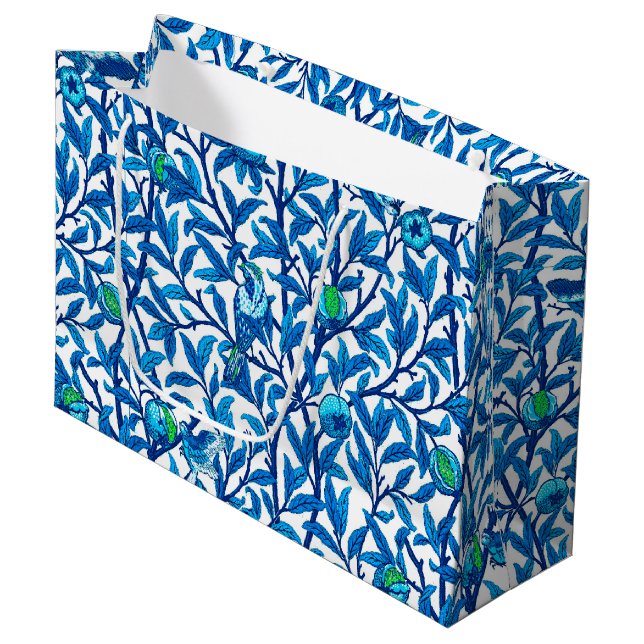 Grand Sac Cadeau Oiseau et grenade Art Nouveau, Bleu de Cobalt (Devant Angle)