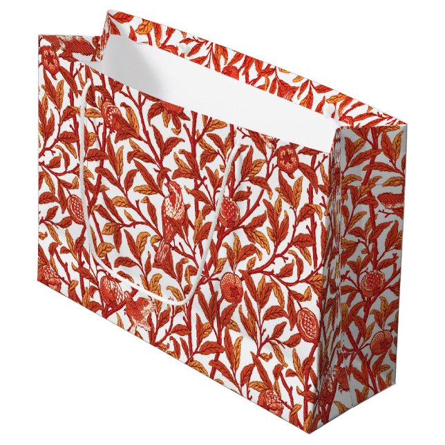 Grand Sac Cadeau Oiseau & grenade Art Nouveau, Mandarin Orange (Devant Angle)