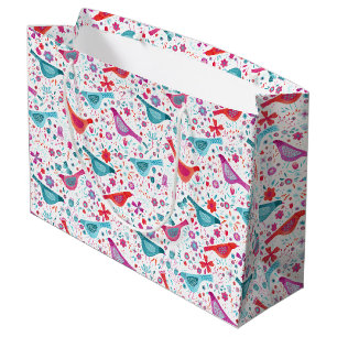 Grand Sac Cadeau Oiseaux dans une aquarelle de jardin
