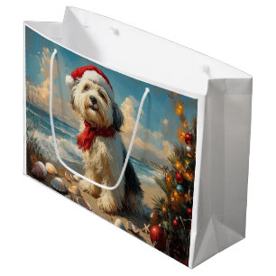 Grand Sac Cadeau Old English Sheepdog Christmas Vintage Beach