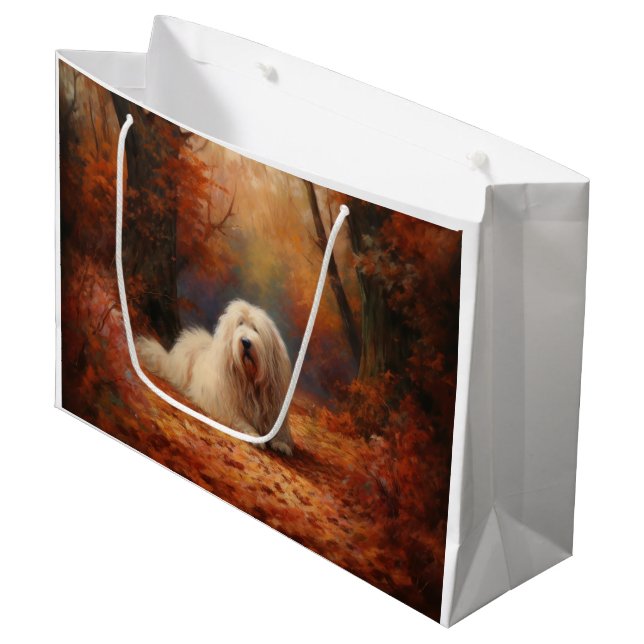 Grand Sac Cadeau Old English Sheepdog en automne Leaves Fall Inspir (Devant Angle)