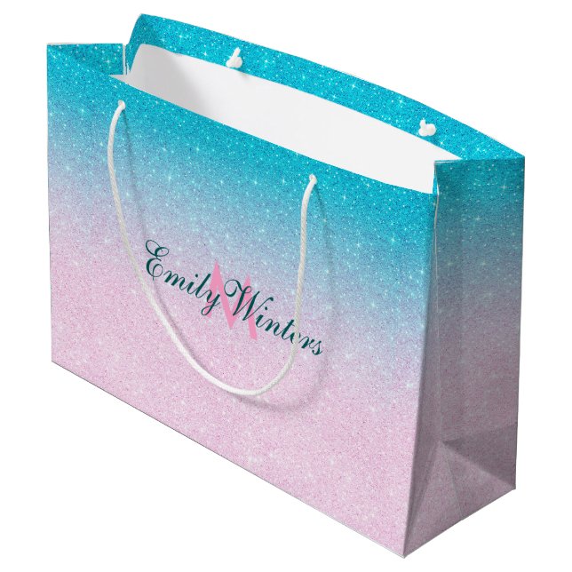 Grand Sac Cadeau Ombre Parties scintillant rose et turquoise (Dos Angle)